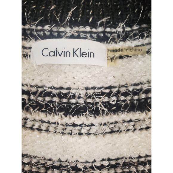 Calvin Klein Women's L Black White Striped Eyelash Open Front Cropped Cardigan - Picture 3 of 7